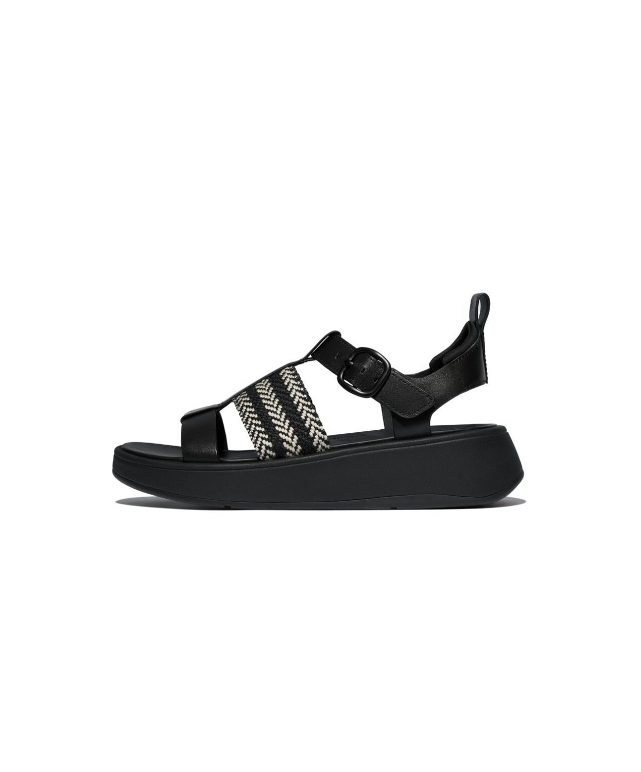 FitFlop F-Mode V-Weave Leather Fisherman Sandal Black Mix