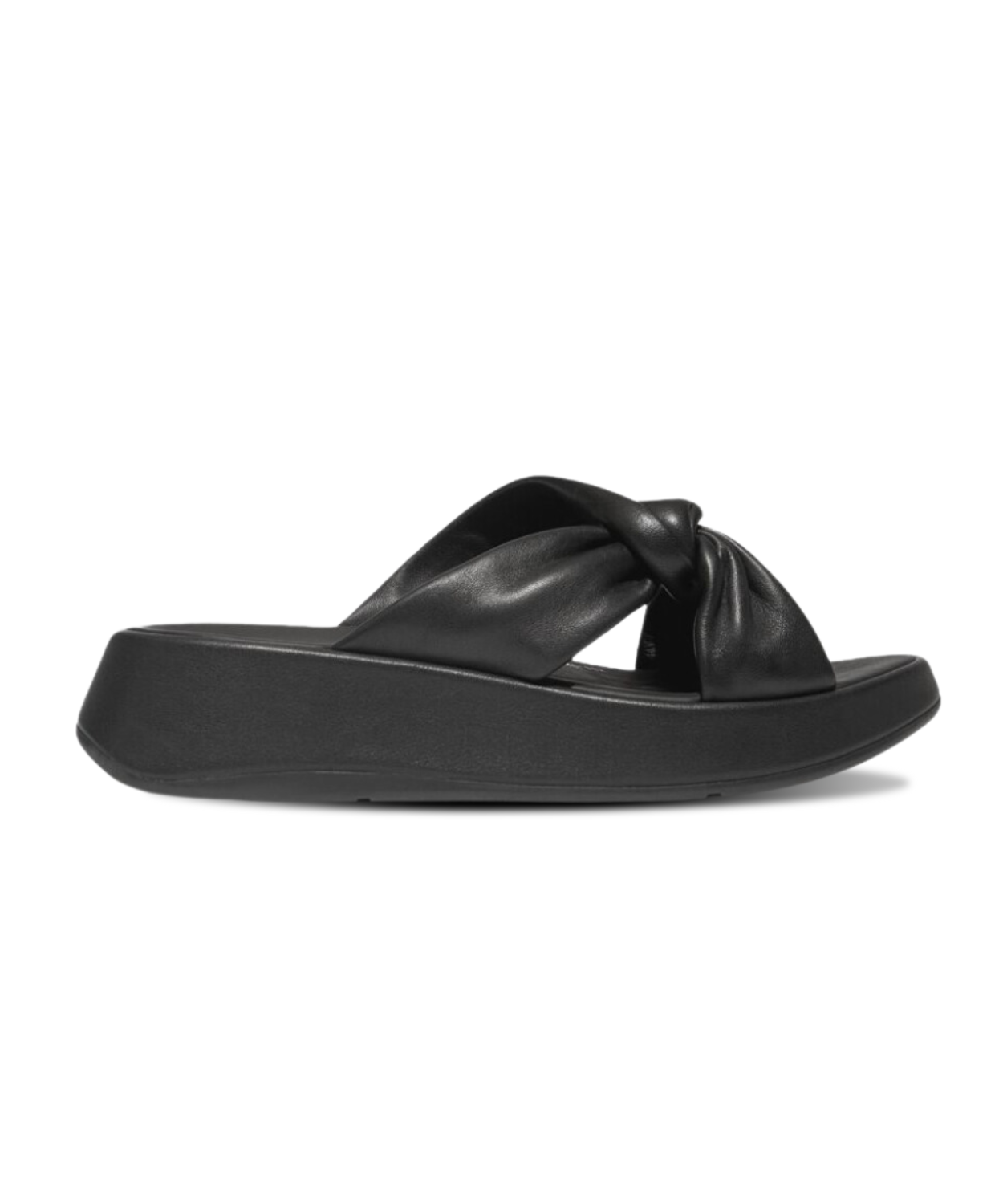 FitFlop F-Mode Leather Twist Flatform Slides Black