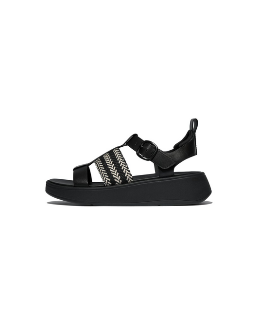 FitFlop F-Mode V-Weave Leather Fisherman Sandal Black Mix