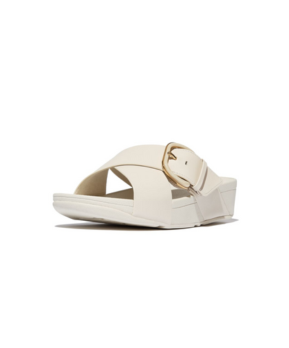 FitFlop Lulu Resin Buckle Leather Cross Slide Paris Beige