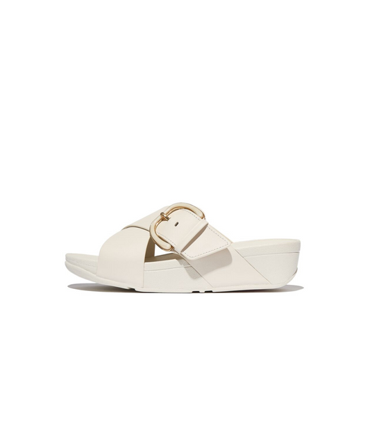 FitFlop Lulu Resin Buckle Leather Cross Slide Paris Beige
