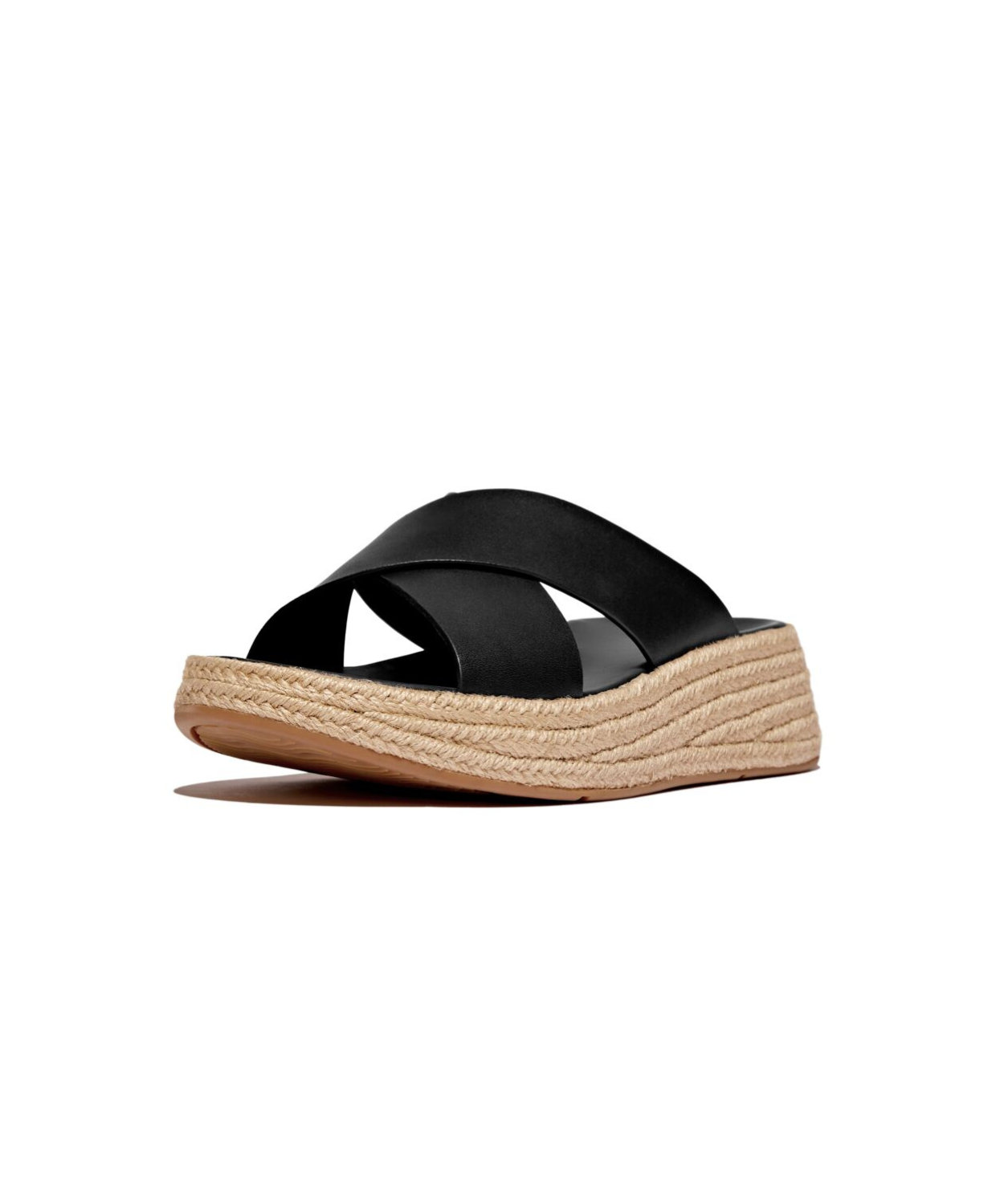 FitFlop F-Mode Espadrille Leather Flatform Cross Slide Black